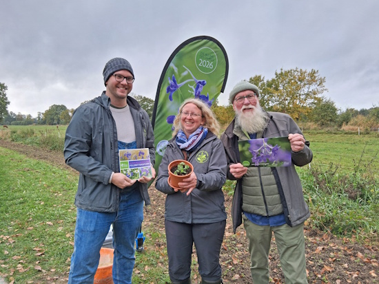 Die Botschafter für die Blume des Jahres 2026 - den Feldrittersporn (Bild: © Loki Schmidt Stiftung)